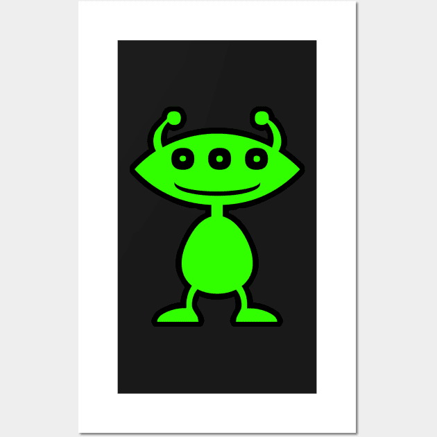 Alien Green ET 3 Eyes Design Wall Art by Pikmi